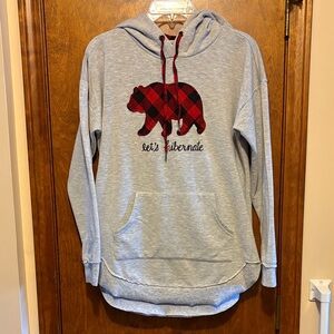 Maurice’s Women’s Gray Hoodie with Red Plaid Bear Design